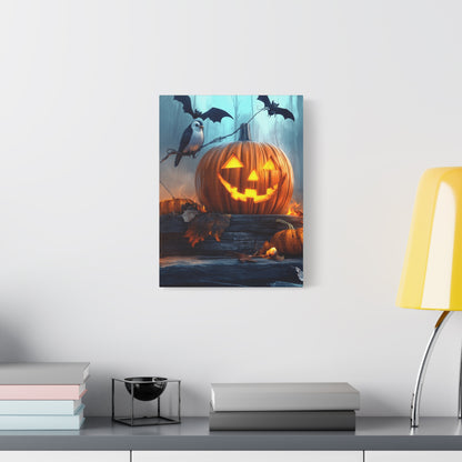 Halloween Canvas Art, Spooky Pumpkin Wall Decor, Fall Home Décor, Autumn Decoration, Bat and Crow Illustration