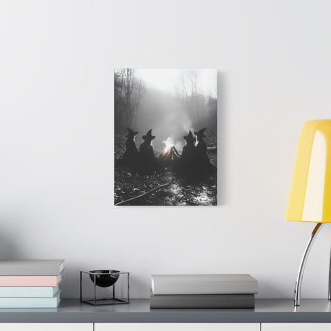 Mystical Witch Campfire Canvas Art, Boho Wall Decor, Halloween Home Decor, Witchy Aesthetic Art, Dark Forest Scene