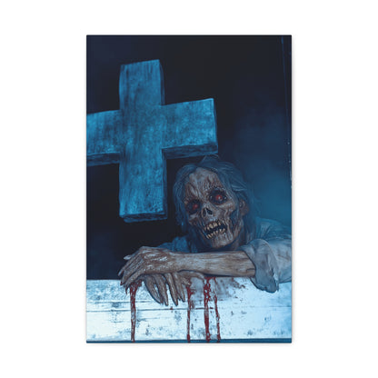 Macabre Zombie Wall Art Canvas, Horror Home Decor, Spooky Room Decoration, Unique Halloween Gift, Creepy Artwork for Living Room
