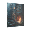 Enchanted Library Canvas Art, Cozy Fireplace Wall Décor, Fantasy-Inspired Book Nook, Magical Home Décor