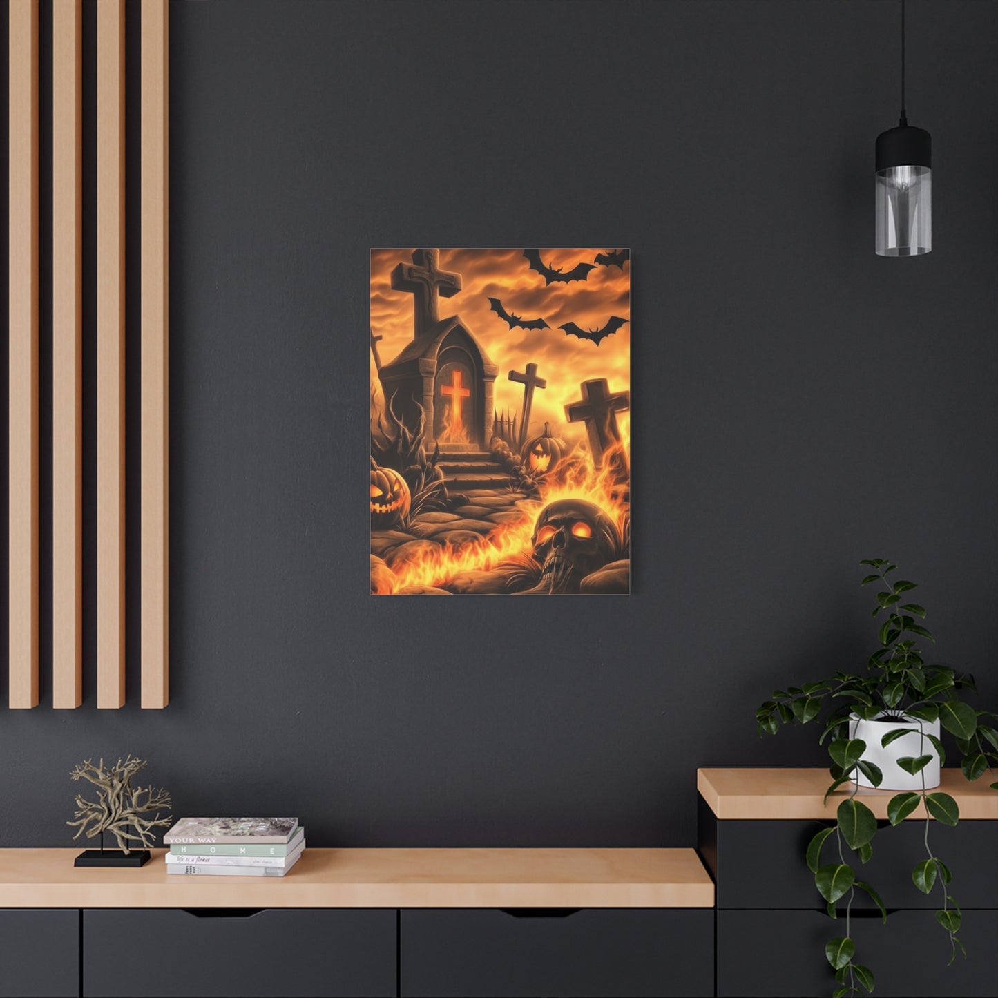Gothic Halloween Art Print, Spooky Wall Decor, Haunted House Canvas, Autumn Home Decor, Gothic Artwork for Halloween