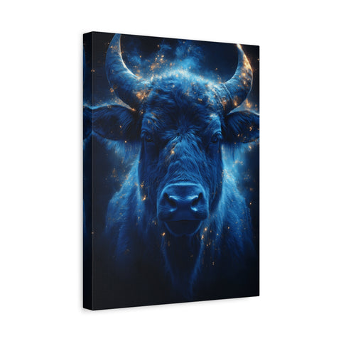 Cosmic Bull Canvas Art, Vibrant Wall Decor, Farmhouse Chic, Gift for Animal Lovers, Unique Home Accent, Astrology Inspired