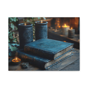 Mystical Book Canvas Art, Enchanted Decor, Gothic Wall Art, Dark Academia Home Decor, Candlelight Aesthetic