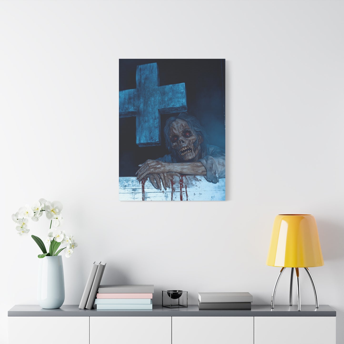 Macabre Zombie Wall Art Canvas, Horror Home Decor, Spooky Room Decoration, Unique Halloween Gift, Creepy Artwork for Living Room