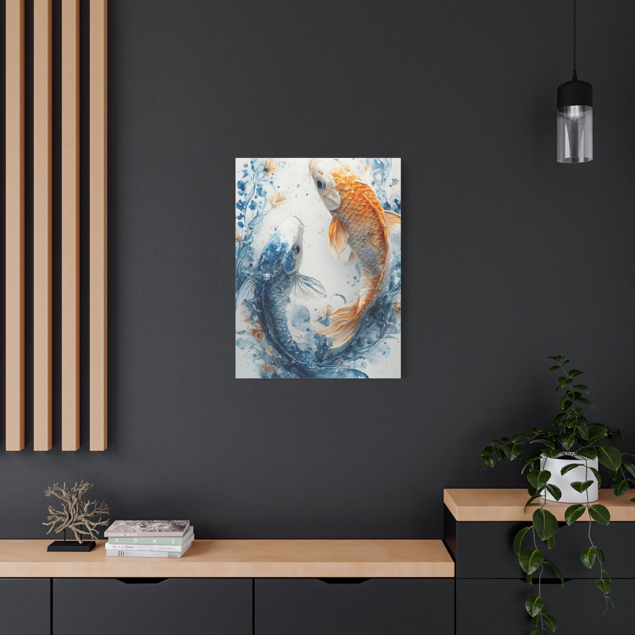 Artistic Koi Canvas, Home Decor, Gift Idea, Asian Wall Art, Unique Art Piece