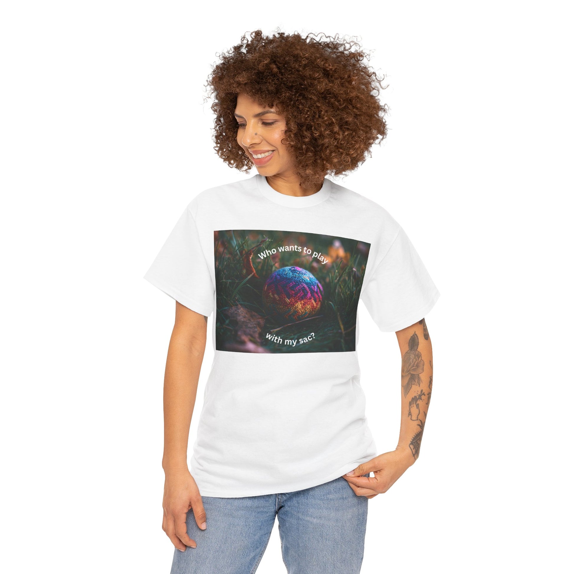 Playful Unisex Heavy Cotton Tee featuring humorous hacky sack graphic, perfect for casual wear.