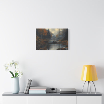 Autumn Landscape Canvas Print, Nature Art for Home Decor, Rustic Wall Art, Fall Decor, Bridge and River Painting