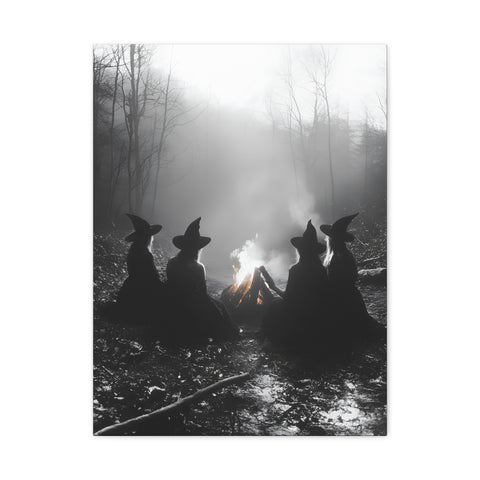Mystical Witch Campfire Canvas Art, Boho Wall Decor, Halloween Home Decor, Witchy Aesthetic Art, Dark Forest Scene