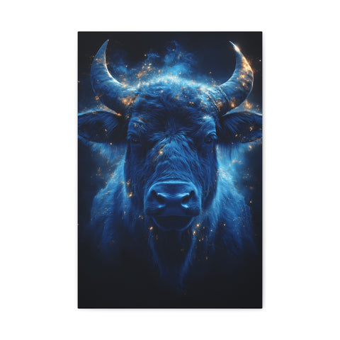 Cosmic Bull Canvas Art, Vibrant Wall Decor, Farmhouse Chic, Gift for Animal Lovers, Unique Home Accent, Astrology Inspired