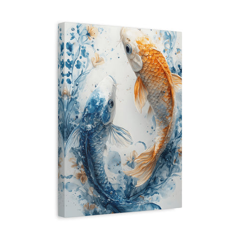 Artistic Koi Canvas, Home Decor, Gift Idea, Asian Wall Art, Unique Art Piece