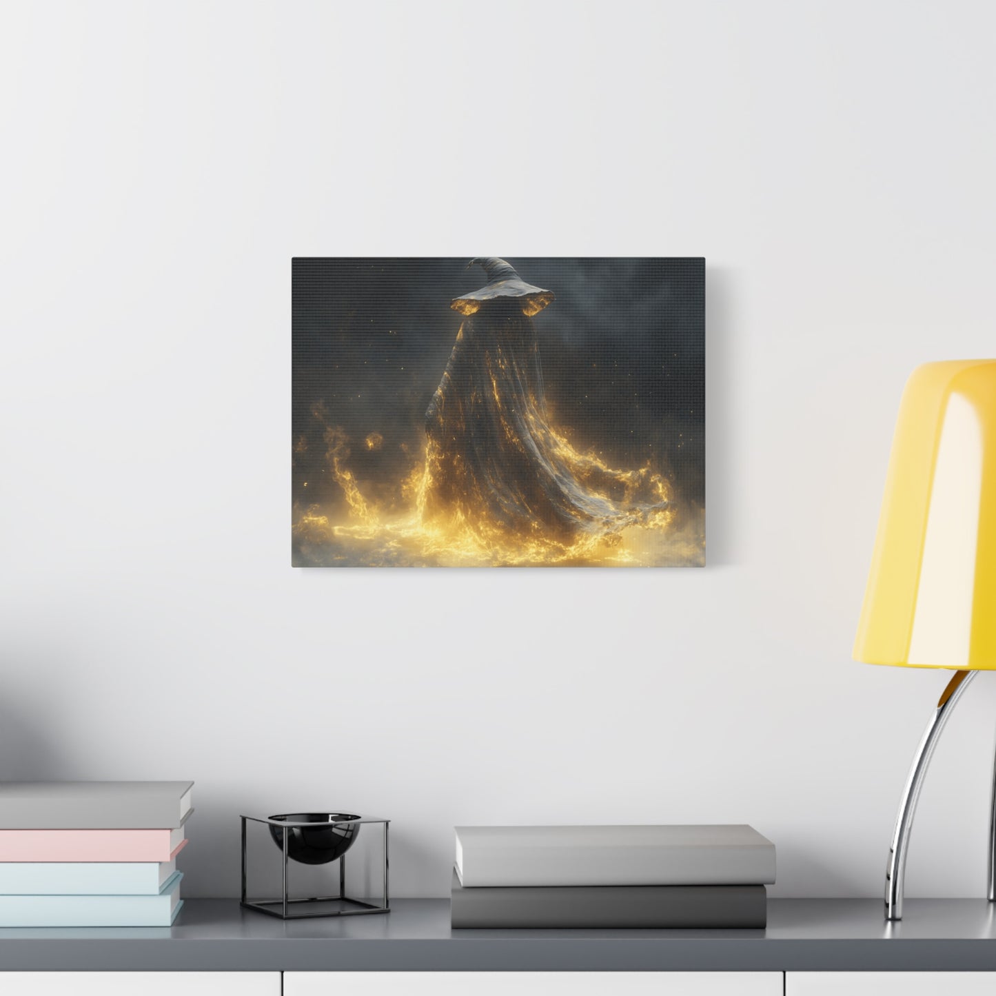 Canvas Wall Art, Fantasy Decor, Wizard Artwork, Fire Theme, Mystical Home Accent