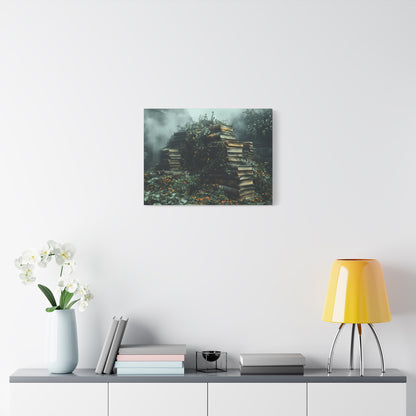 Mystical Book Stack Canvas Art, Enchanted Wall Decor, Literary Home Decor, Cozy Living Room Art, Nature Aesthetic