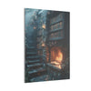 Enchanted Library Canvas Art, Cozy Fireplace Wall Décor, Fantasy-Inspired Book Nook, Magical Home Décor