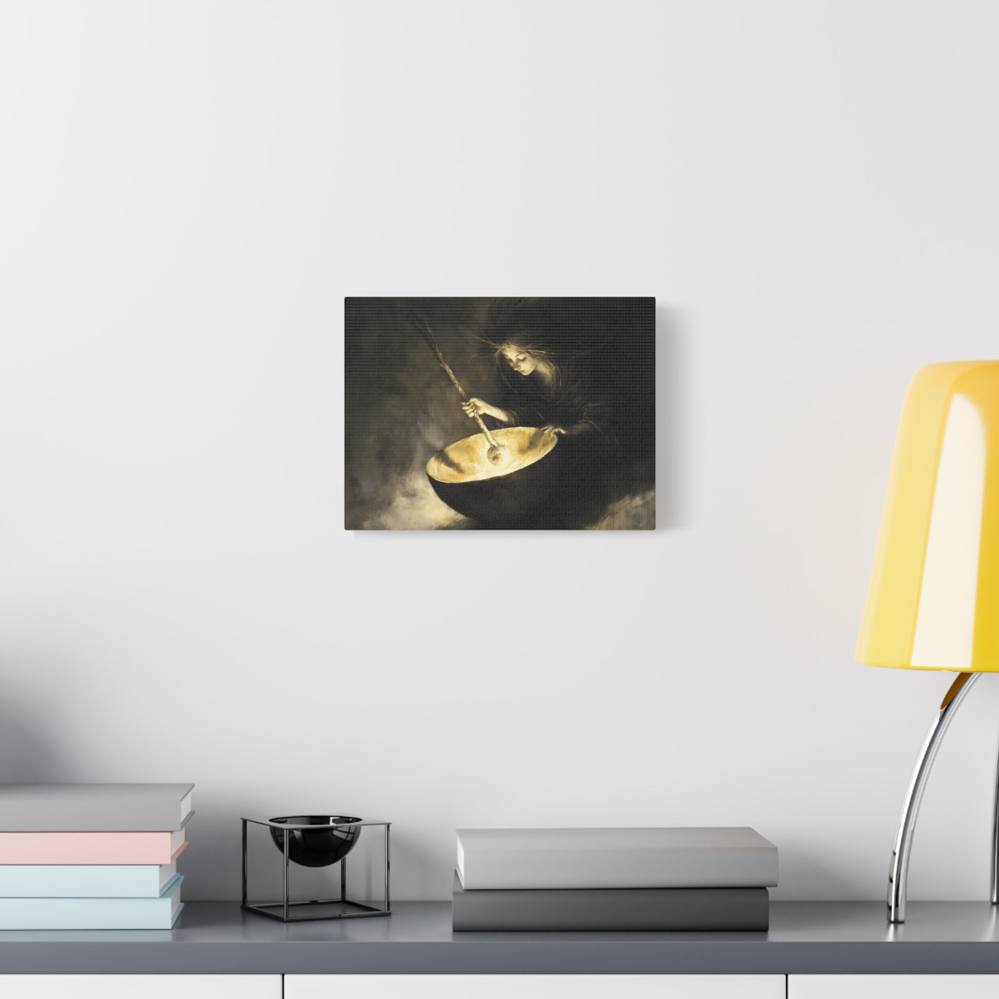 Mystical Canvas Art: Enchanting Witch in Black and Gold, Fantasy Wall Decor, Home & Kitchen Art, Unique Gift for Occasions