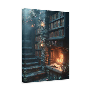 Cozy Fantasy Art Canvas, Enchanting Library Décor, Wall Art for Book Lovers, Mystical Home Aesthetic