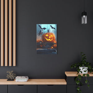 Halloween Canvas Art, Spooky Pumpkin Wall Decor, Fall Home Décor, Autumn Decoration, Bat and Crow Illustration