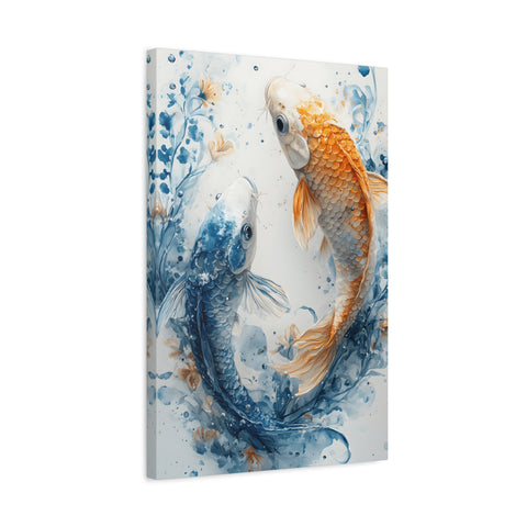 Artistic Koi Canvas, Home Decor, Gift Idea, Asian Wall Art, Unique Art Piece