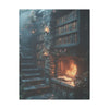 Enchanted Library Canvas Art, Cozy Fireplace Wall Décor, Fantasy-Inspired Book Nook, Magical Home Décor