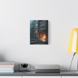 Cozy Fantasy Art Canvas, Enchanting Library Décor, Wall Art for Book Lovers, Mystical Home Aesthetic