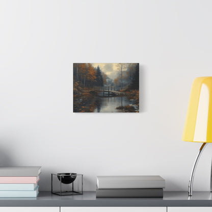 Autumn Landscape Canvas Print, Nature Art for Home Decor, Rustic Wall Art, Fall Decor, Bridge and River Painting