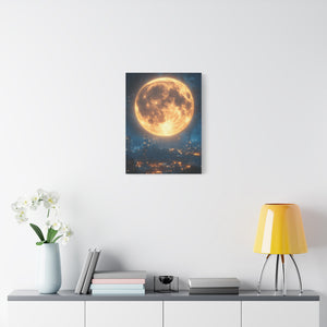 Stretched Canvas Art, Moonlit Cityscape, Home Decor, Starry Night Wall Art, Unique Gift for Moon Lovers