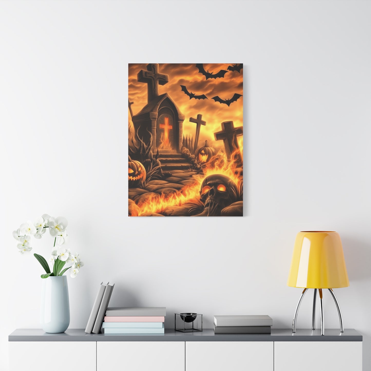 Gothic Halloween Art Print, Spooky Wall Decor, Haunted House Canvas, Autumn Home Decor, Gothic Artwork for Halloween