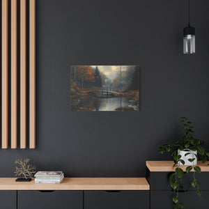 Autumn Landscape Canvas Print, Nature Art for Home Decor, Rustic Wall Art, Fall Decor, Bridge and River Painting