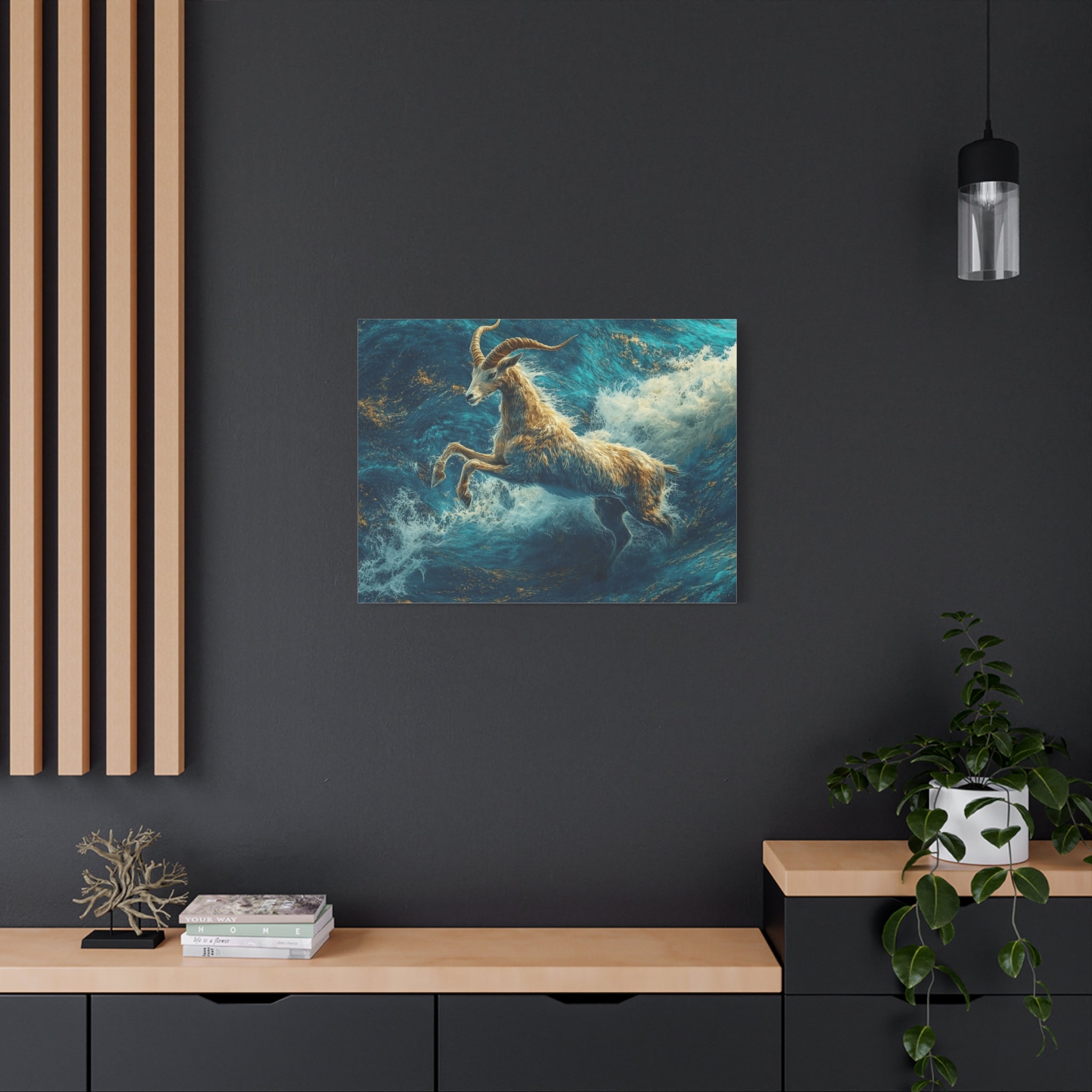 Leaping Goat Canvas Art, Water Splash Wall Décor, Farmhouse Decor, Nature Art, Goat Lover Gift, Animal Wall Hanging