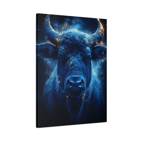 Cosmic Bull Canvas Art, Vibrant Wall Decor, Farmhouse Chic, Gift for Animal Lovers, Unique Home Accent, Astrology Inspired