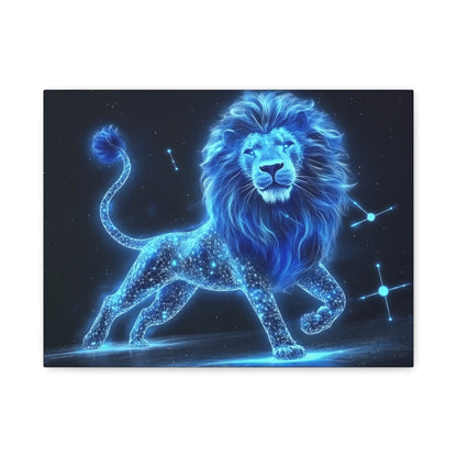Celestial Lion Canvas Art, Cosmic Decor, Starry Night Wall Art, Gift for Animal Lovers, Home Office Decor, Vibrant Blue Canvas
