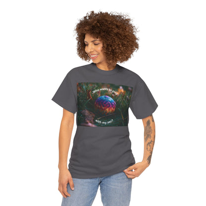 Playful Unisex Heavy Cotton Tee featuring humorous hacky sack graphic, perfect for casual wear.