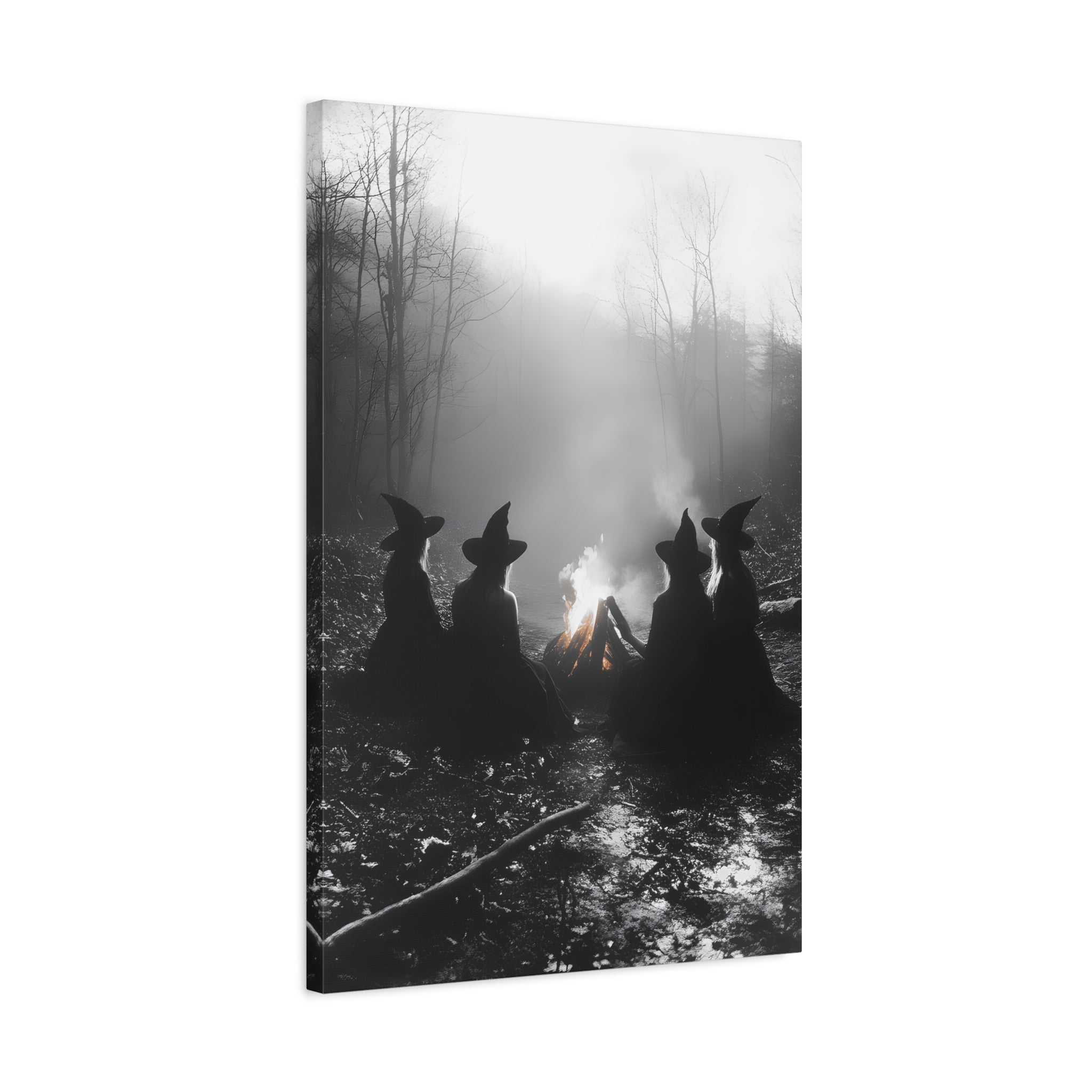 Mystical Witch Campfire Canvas Art, Boho Wall Decor, Halloween Home Decor, Witchy Aesthetic Art, Dark Forest Scene
