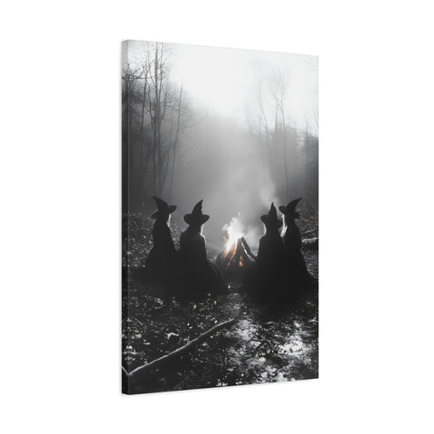 Mystical Witch Campfire Canvas Art, Boho Wall Decor, Halloween Home Decor, Witchy Aesthetic Art, Dark Forest Scene