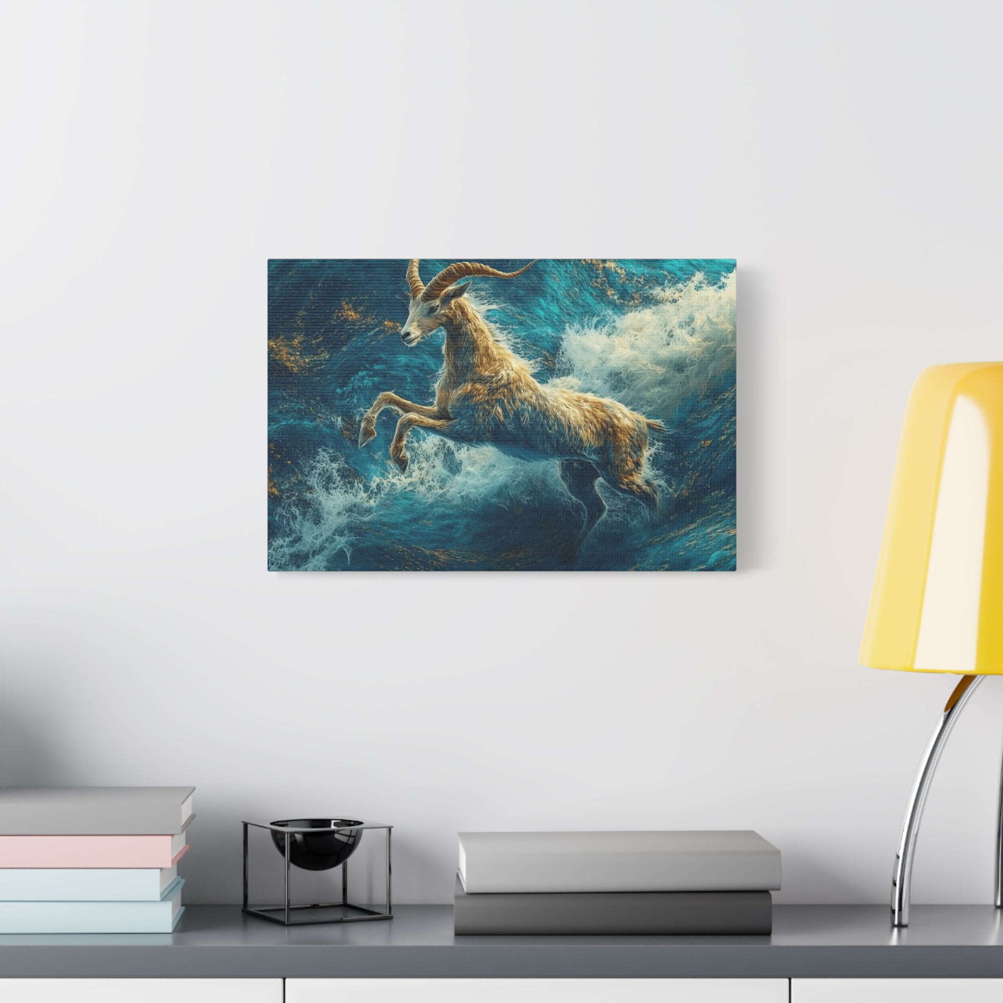 Leaping Goat Canvas Art, Water Splash Wall Décor, Farmhouse Decor, Nature Art, Goat Lover Gift, Animal Wall Hanging