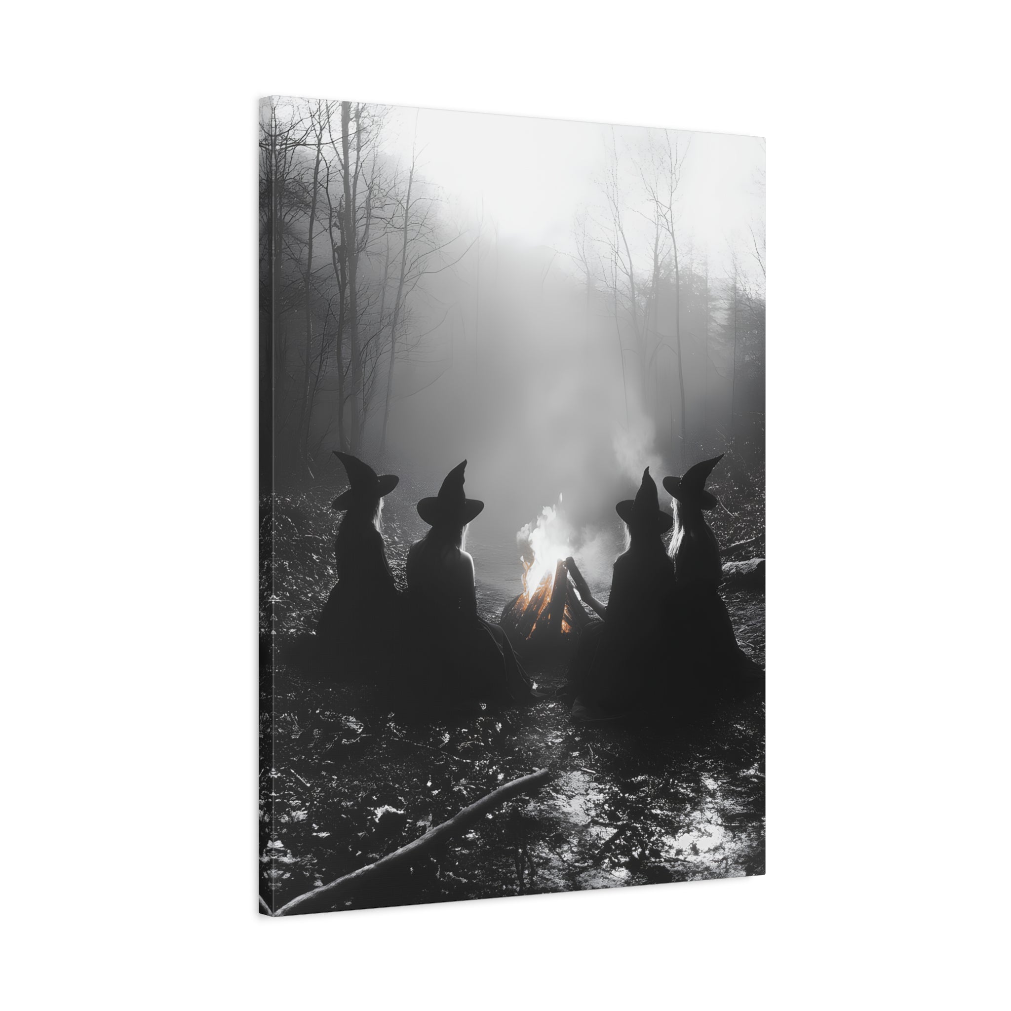 Mystical Witch Campfire Canvas Art, Boho Wall Decor, Halloween Home Decor, Witchy Aesthetic Art, Dark Forest Scene