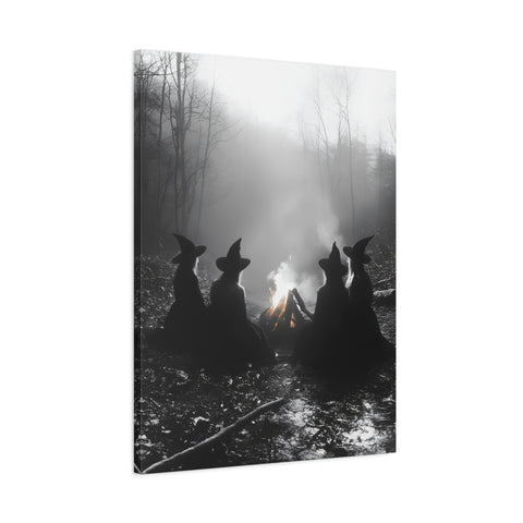 Mystical Witch Campfire Canvas Art, Boho Wall Decor, Halloween Home Decor, Witchy Aesthetic Art, Dark Forest Scene