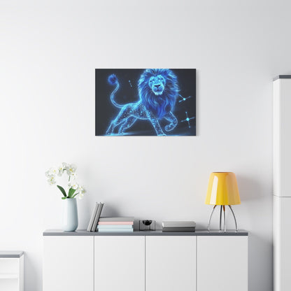 Celestial Lion Canvas Art, Cosmic Decor, Starry Night Wall Art, Gift for Animal Lovers, Home Office Decor, Vibrant Blue Canvas