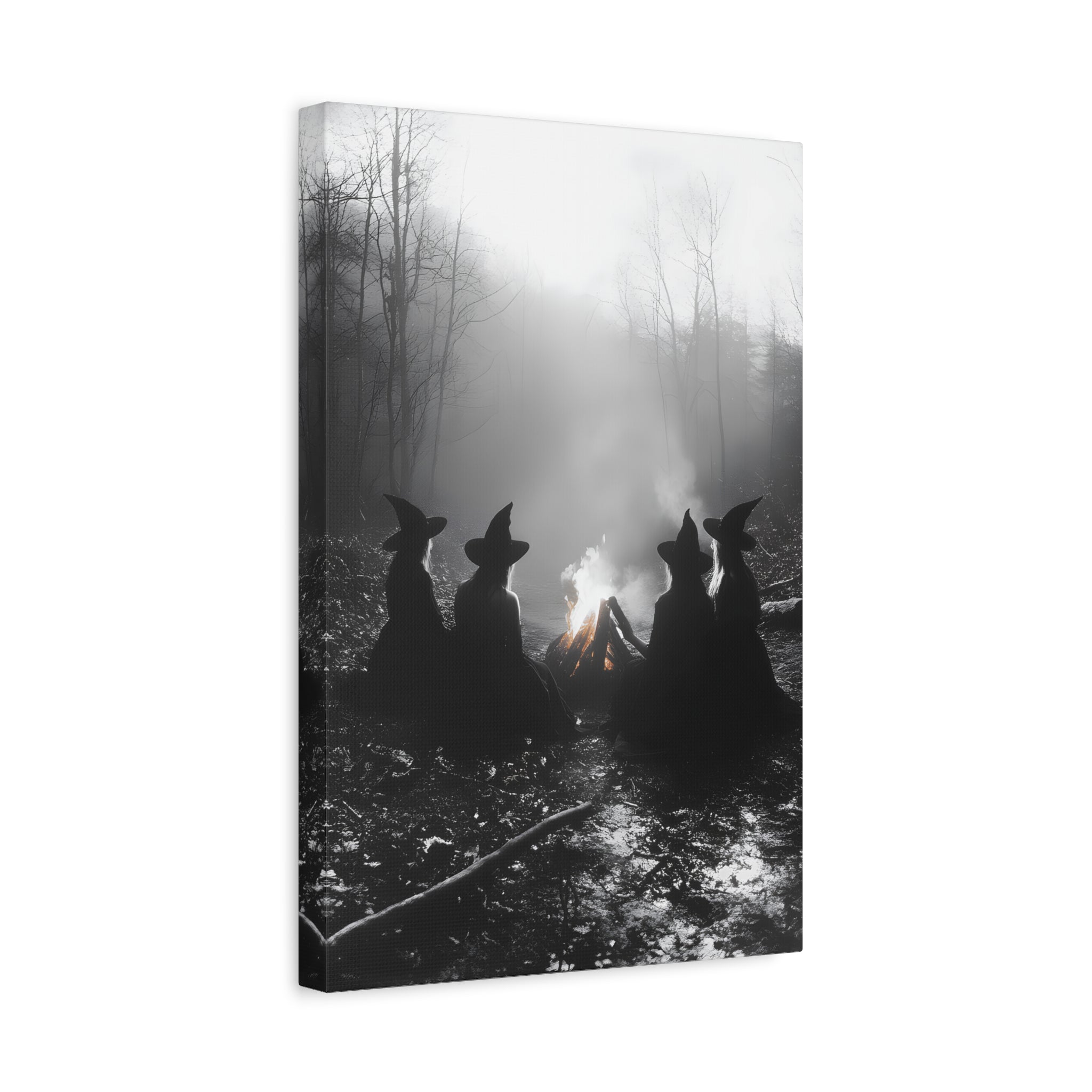 Mystical Witch Campfire Canvas Art, Boho Wall Decor, Halloween Home Decor, Witchy Aesthetic Art, Dark Forest Scene
