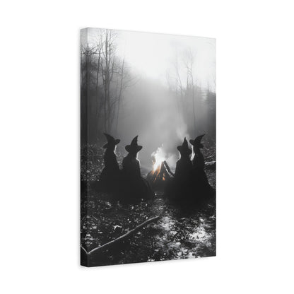 Mystical Witch Campfire Canvas Art, Boho Wall Décor, Halloween Home Décor, Witchy Aesthetic Art - BldyLcks Designs
