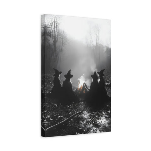 Mystical Witch Campfire Canvas Art, Boho Wall Decor, Halloween Home Decor, Witchy Aesthetic Art, Dark Forest Scene