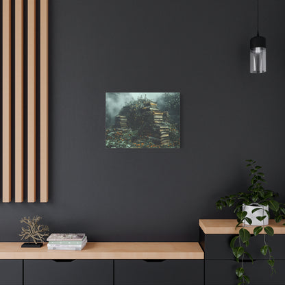 Mystical Book Stack Canvas Art, Enchanted Wall Decor, Literary Home Decor, Cozy Living Room Art, Nature Aesthetic