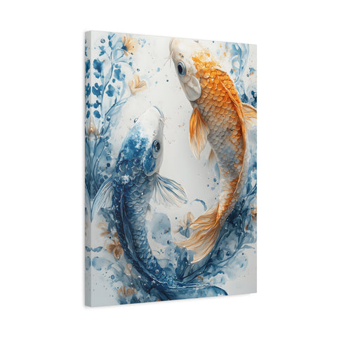 Artistic Koi Canvas, Home Decor, Gift Idea, Asian Wall Art, Unique Art Piece