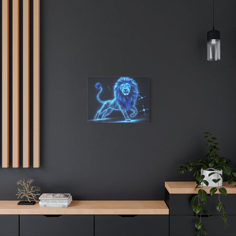 Celestial Lion Canvas Art, Cosmic Decor, Starry Night Wall Art, Gift for Animal Lovers, Home Office Decor, Vibrant Blue Canvas