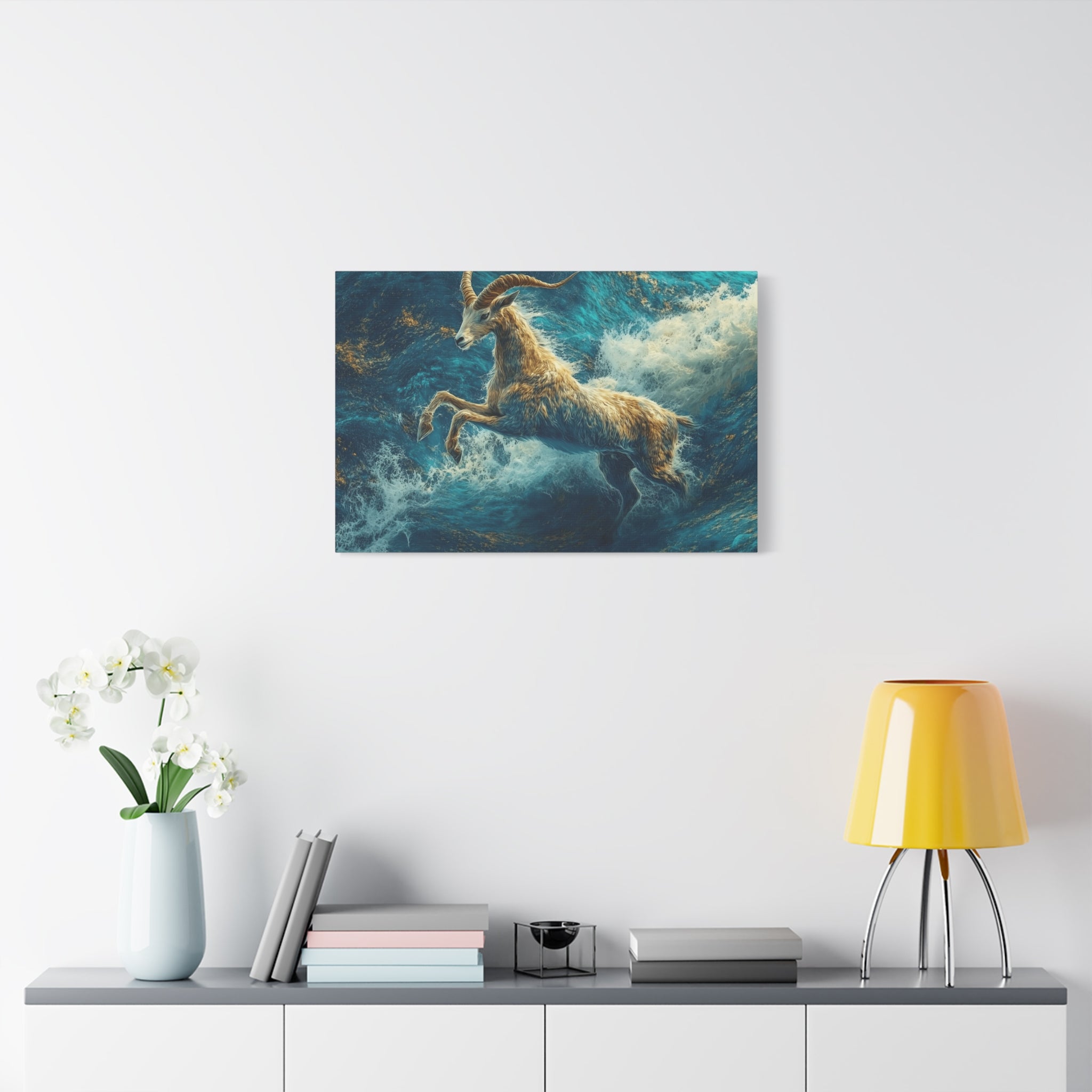 Leaping Goat Canvas Art, Water Splash Wall Décor, Farmhouse Decor, Nature Art, Goat Lover Gift, Animal Wall Hanging