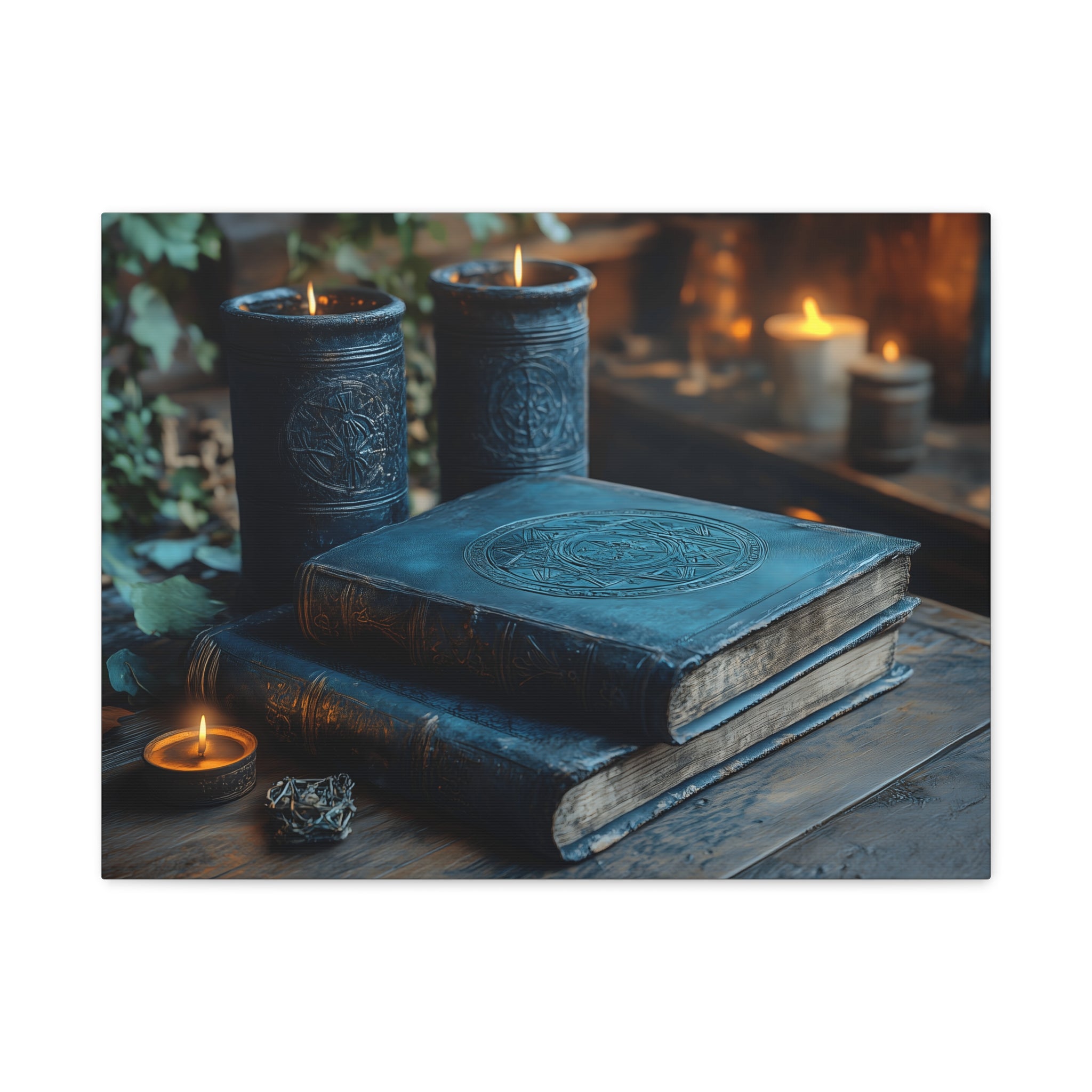 Mystical Book Canvas Art, Enchanted Decor, Gothic Wall Art, Dark Academia Home Decor, Candlelight Aesthetic