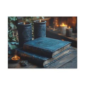 Mystical Book Canvas Art, Enchanted Decor, Gothic Wall Art, Dark Academia Home Decor, Candlelight Aesthetic