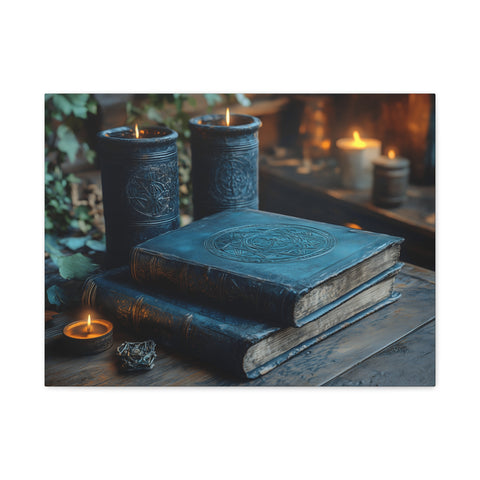 Mystical Book Canvas Art, Enchanted Decor, Gothic Wall Art, Dark Academia Home Decor, Candlelight Aesthetic