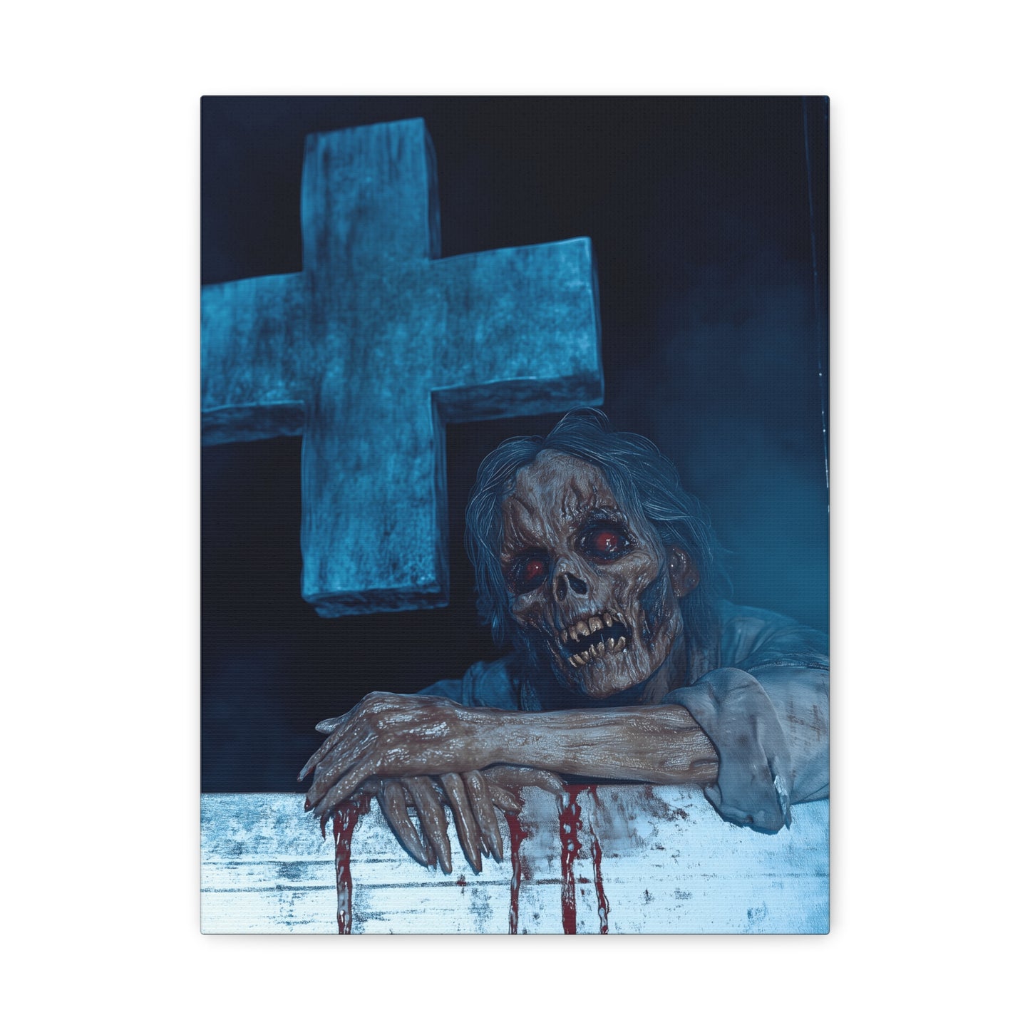 Macabre Zombie Wall Art Canvas, Horror Home Decor, Spooky Room Decoration, Unique Halloween Gift, Creepy Artwork for Living Room