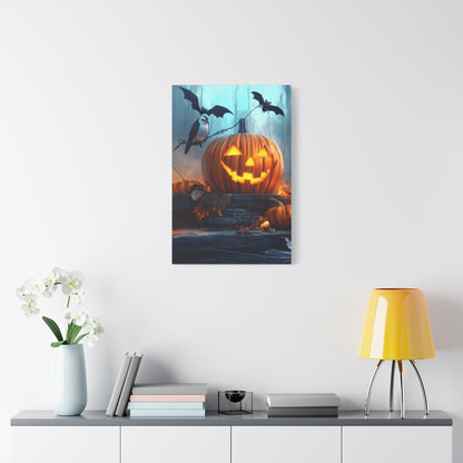 Halloween Canvas Art, Spooky Pumpkin Wall Decor, Fall Home Décor, Autumn Decoration, Bat and Crow Illustration