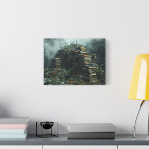 Mystical Book Stack Canvas Art, Enchanted Wall Decor, Literary Home Decor, Cozy Living Room Art, Nature Aesthetic